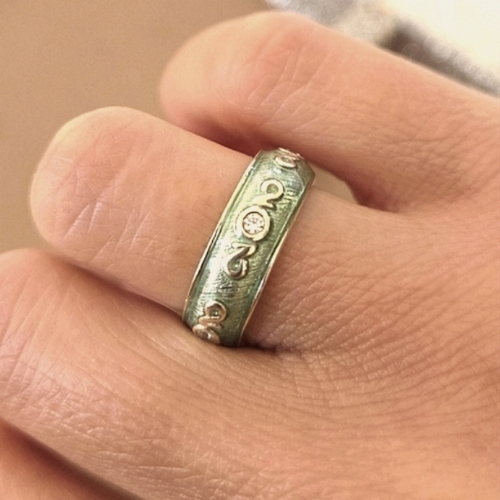 Diamonique Sterling Silver Enamel Mint Green CZ Ring